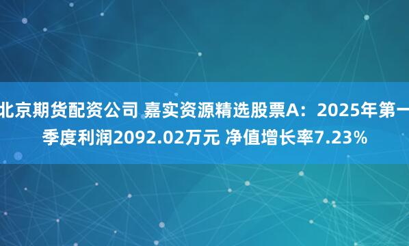 北京期货配资公司 嘉实资源精选股票A：2025年第一季度利润2092.02万元 净值增长率7.23%