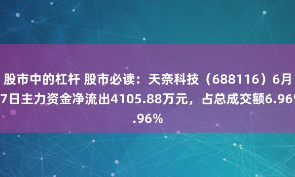股市中的杠杆 股市必读：天奈科技（688116）6月27日主力资金净流出4105.88万元，占总成交额6.96%