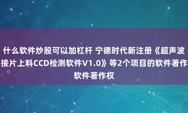 什么软件炒股可以加杠杆 宁德时代新注册《超声波转接片上料CCD检测软件V1.0》等2个项目的软件著作权
